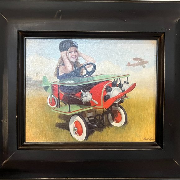 APPLEJACK ART Print on Canvas Female Aviator 1926 By-plane Distressed Frame - Picture 4 of 11